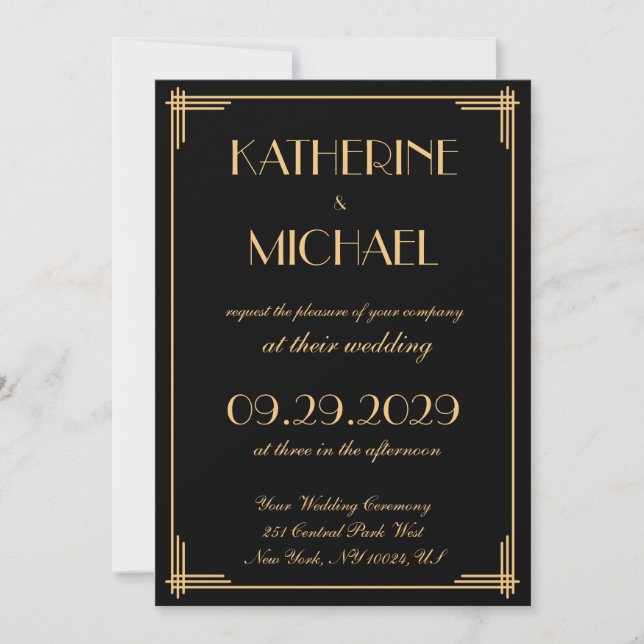 Art Deco Gatsby Elegantes Convites De Casamento (Frente)