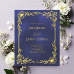 Art Deco Gatsby marinho - convite de aniversário d<br><div class="desc">Para uma elegante celebração de aniversário do estilo Gatsby 50th (ou qualquer idade). Um fundo azul-marinho incolor decorado com uma estrutura de estilo deco de arte ouro. Personalize e adicione seu nome e detalhes da festa. 1 folha = 1 convite impresso de borda a borda.</div>