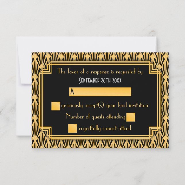 Art Deco Geométrico Diamond Pattern Wedding RSVP (Frente)