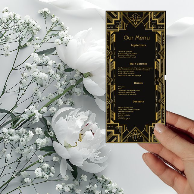 Art Deco Glamorous Dourado no Cartão de Menu Janto (Criador carregado)
