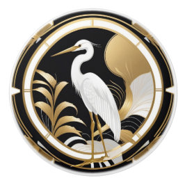 Art Deco Heron Bird Black White Dourado