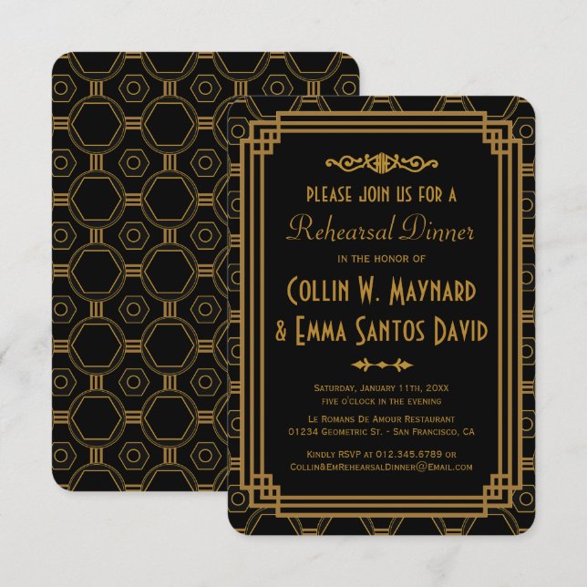 Art Deco Janto de ensaio a preto Convites (Frente/Verso)
