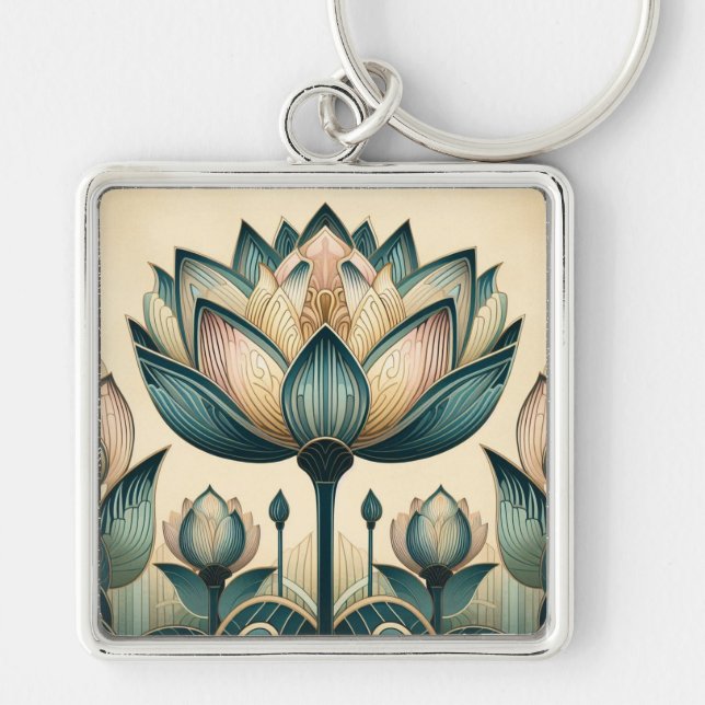 Art Deco Lotus Chaveiro (Frente)