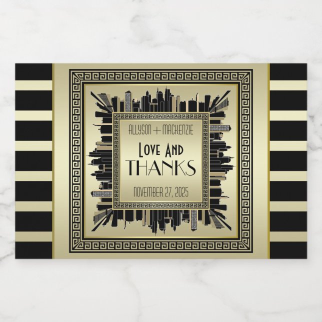 Art Deco Love & Obrigados Casamento Vinho Espumant (Rótulo Único)