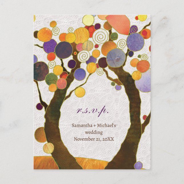 Art Deco Love Trees Wedding Menu Choice RSVP (Frente)