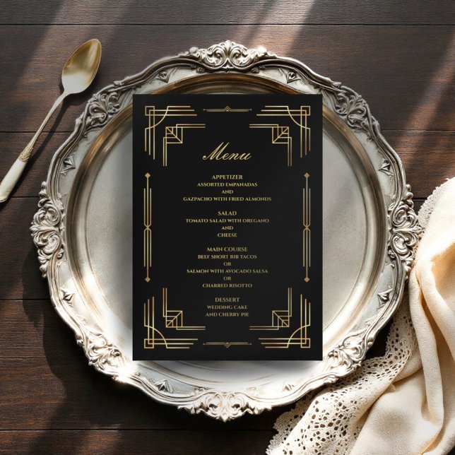 Art Deco Luxury Menu Moderno do Casamento (Criador carregado)