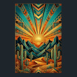 Art Deco Majestic Mesa Poster - Geometric Desert<br><div class="desc">Transform your home with the towering elegance of the American Southwest. This "Majestic Mesa" poster reimagines a classic desert sunrise through the lens of high Art Deco glamour. Featuring sharp, angular mountain peaks, stylized saguaro cacti, and a breathtaking sunburst that fills the sky with rhythmic geometric patterns. The sophisticated color...</div>