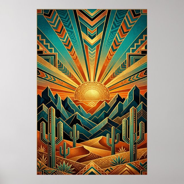 Art Deco Majestic Mesa Poster - Geometric Desert (Frente)