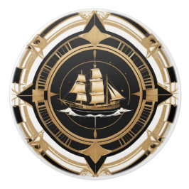 Art Deco Navio Antiquado Náutico Dourado Branco Ne