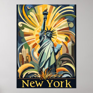Art Deco New York Estátua do Poster vintage da Lib