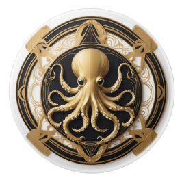 Art Deco Octopus Black White Dourado Náutico
