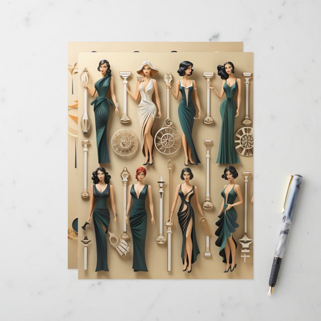 Art Deco Paper Dols Scrapbook Paper (Frente/Verso In Situ)