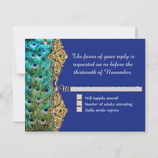 Art Deco Peacock Glam Old Hollywood Blue RSVP (Frente)