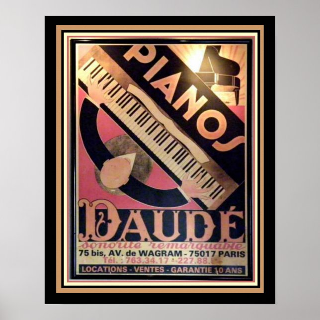 Art Deco "Pianos Daude" Poster 16 x 20 (Frente)