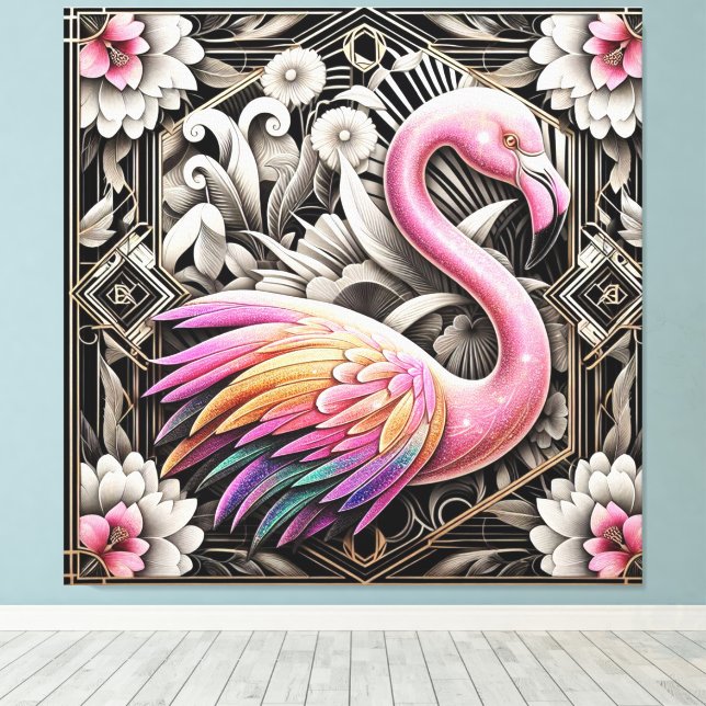Art Deco Pink Flamingo Canvas Print (Insitu(piso de madeira))
