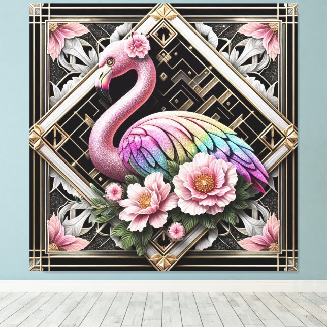 Art Deco Pink Flamingo Canvas Print (Insitu(piso de madeira))