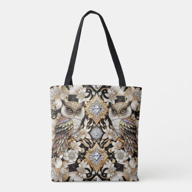 Art Deco Rainbow Owls Tote Bag (Verso)