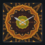 Art Deco - Relógio de Parede Acritiva Floral<br><div class="desc">Esta design de Art Deco apresenta uma ilustração floral saborosa em tons de terra quente (ocher, siena, castanho, verde-oliva). As imagens e o seu texto, "Feliz Aniversário" e "20XX-20XX" são totalmente editáveis.</div>