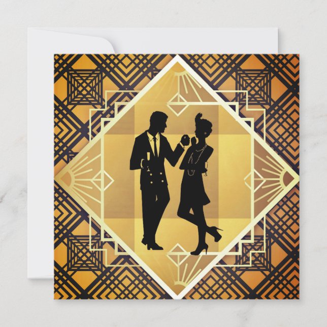 Art Deco Roaring 20's Casal Ano Novo Convite (Frente)