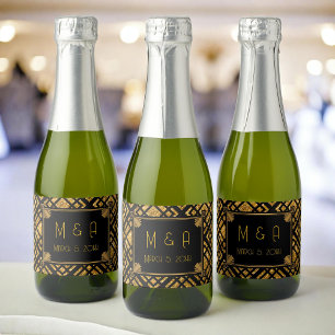 Art Deco Rótulo de Mini Vinho Preto e Dourado Casa