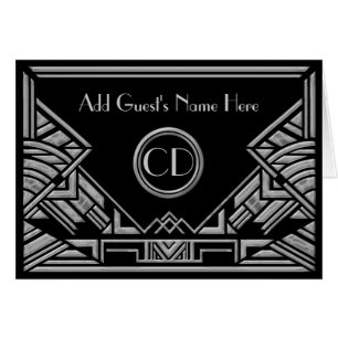 Art Deco Silver Cinzas Cartões de Casamento