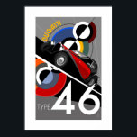 Art Deco Style Buggatti Carro Poster<br><div class="desc">(Sim,  eu sei que Buggatti está escrito errado!) Este é um poster de carro do tipo 46 com estilo Robert Delaunay.Projetado e ilustrado por mim mesmo,  este é um item de excelente para quaisquer proprietários desses carros de luxo únicos.</div>