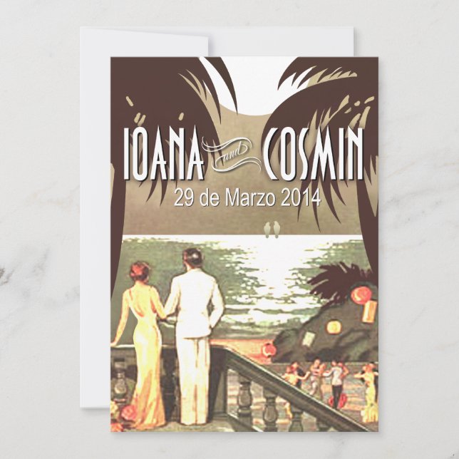 Art Deco Vintage Beach Casamento blush (Frente)