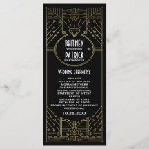 Art Deco Vintage Programas de Casamento Dourado e 