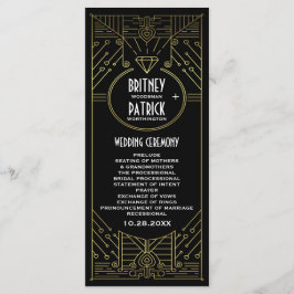 Art Deco Vintage Programas de Casamento Dourado e