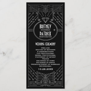 Art Deco Vintage Programas de Casamento Preto e Pr