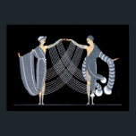 Art Deco Wall Poster<br><div class="desc">Belo e incomum poster de Arte Deco apresentando um casal vestido de azul e branco sobre um fundo preto.</div>