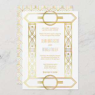 Art Deco Wedding Convites Dourados e Brancos