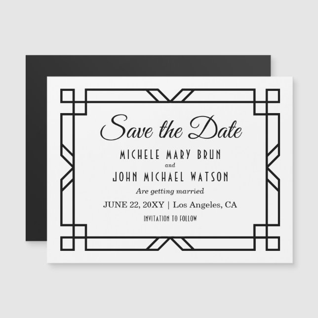 Art Deco Wedding Save the Date Magnetic Card (Frente/Verso)
