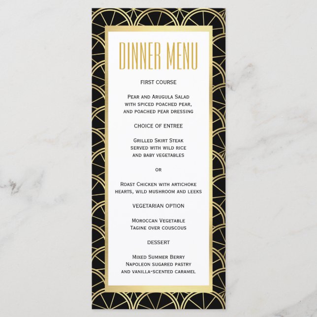 Art Deco Weding Black White Dourado Menu Janto Sli (Frente)