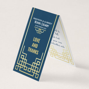 Art Deco Weding Love & Obrigados Dourado Blue Favo