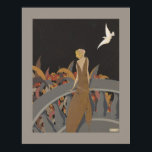 Art Deco Woman Poster<br><div class="desc">Uma bela ilustração de Art Deco de uma mulher parada numa varanda a ver uma pomba branca. Coloridos em tons de outono - um poster adorável.</div>