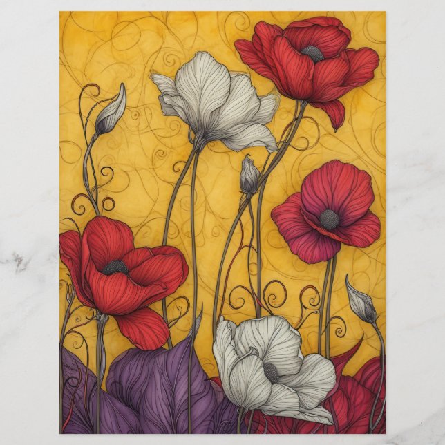 Art Neuveau Vintage Poppies Laranja Branco (Frente)