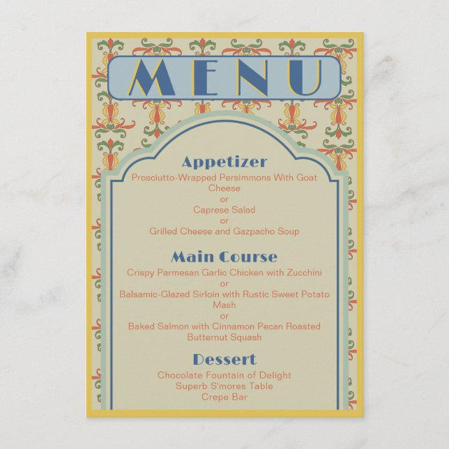 Art Nouveau 4.5" x Menu de Casamento de 6.25" (Frente)