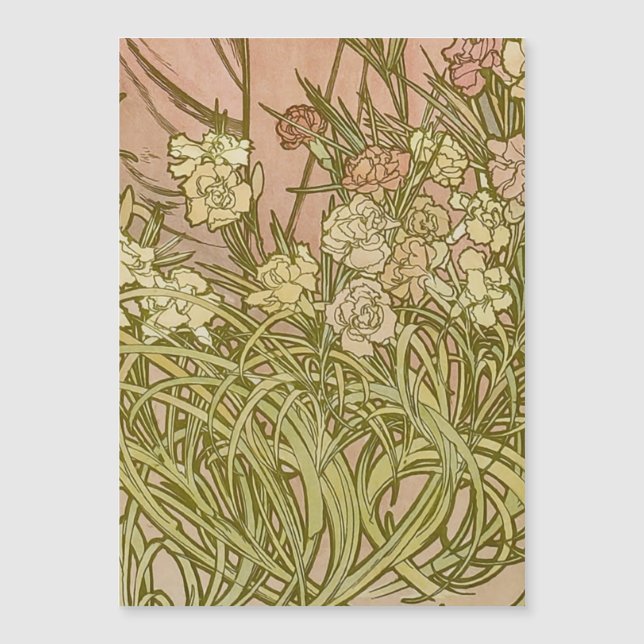 Art Nouveau Alfonse Mucha Flores de cravo florais (Frente)