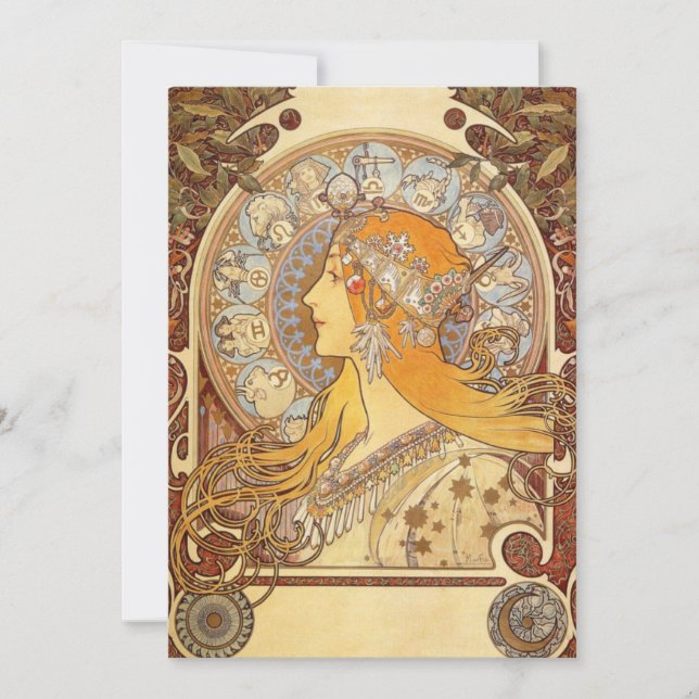 Art Nouveau Alphonse Mucha Zodiac Convites (Frente)
