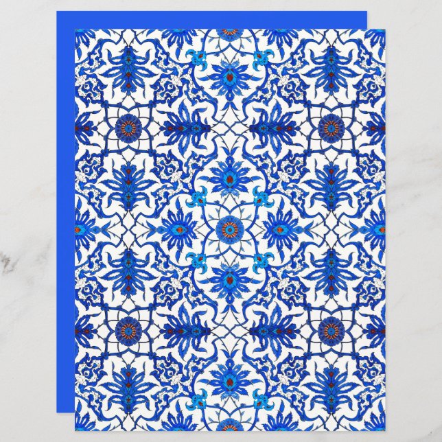 Art Nouveau Azulejo Chinês, Cobalt Azul e Branco (Frente/Verso)