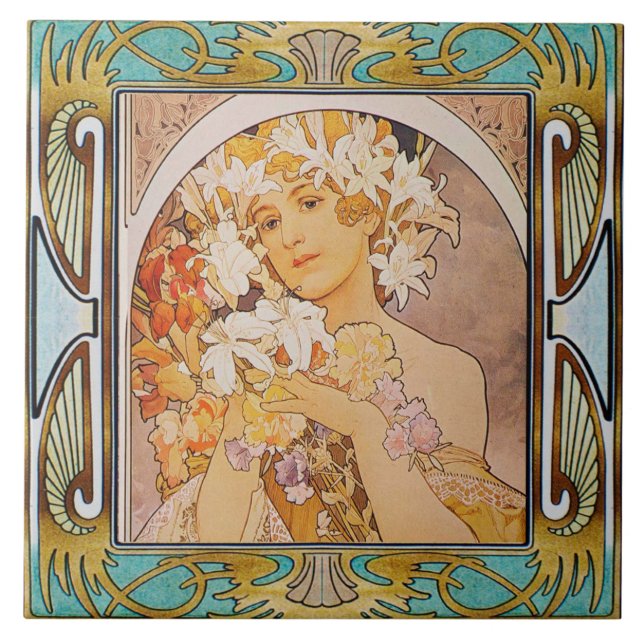 Art Nouveau Azulejo de cerâmica Alphose mucha Desi (Frente)