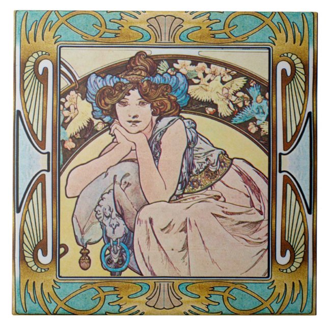 Art Nouveau Azulejo de cerâmica Alphose mucha Desi (Frente)