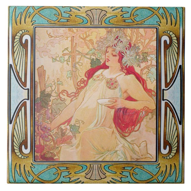 Art Nouveau Azulejo de cerâmica Alphose mucha Desi (Frente)