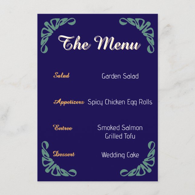 Art Nouveau Botânico Floral Blue Menu (Frente)