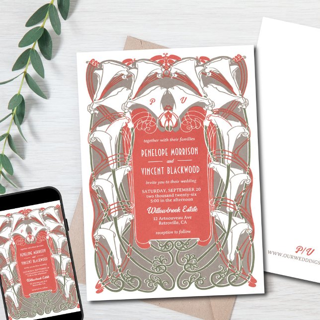 Art Nouveau Calla Lily Elegance Convite (Criador carregado)