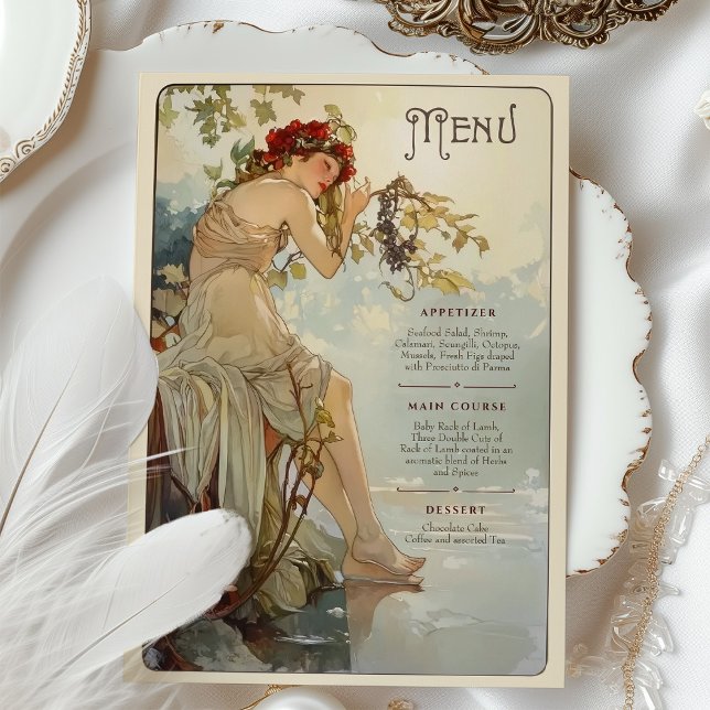 Art Nouveau Cartão de Menu de Casamento Romântico  (Criador carregado)