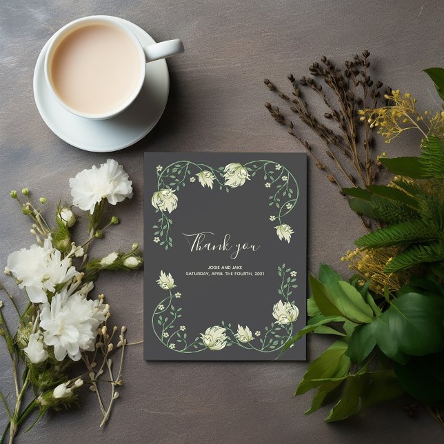 Art Nouveau, cartões de agradecimentos de casament (Elegant Art Nouveau botanical frame wedding thank you card)