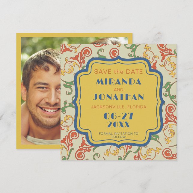 Art Nouveau Casamento Guardar o Cartão de Data (Frente/Verso)