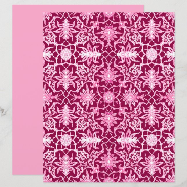Art Nouveau Chinês Padrão Borgonha e Rosa (Frente/Verso)